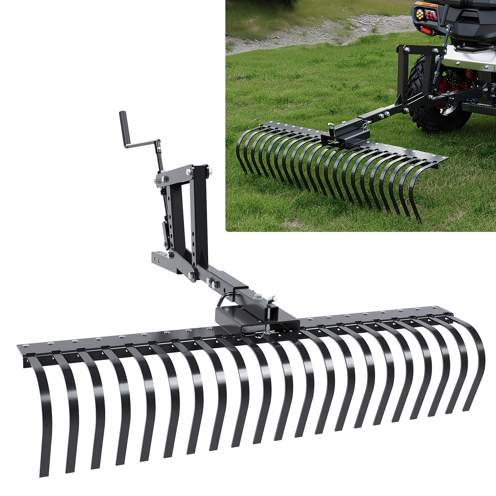 For ATV UTV Lawn Garden Tractors 60″ Landscape Rake W/1 Point Hitch Lift Steel