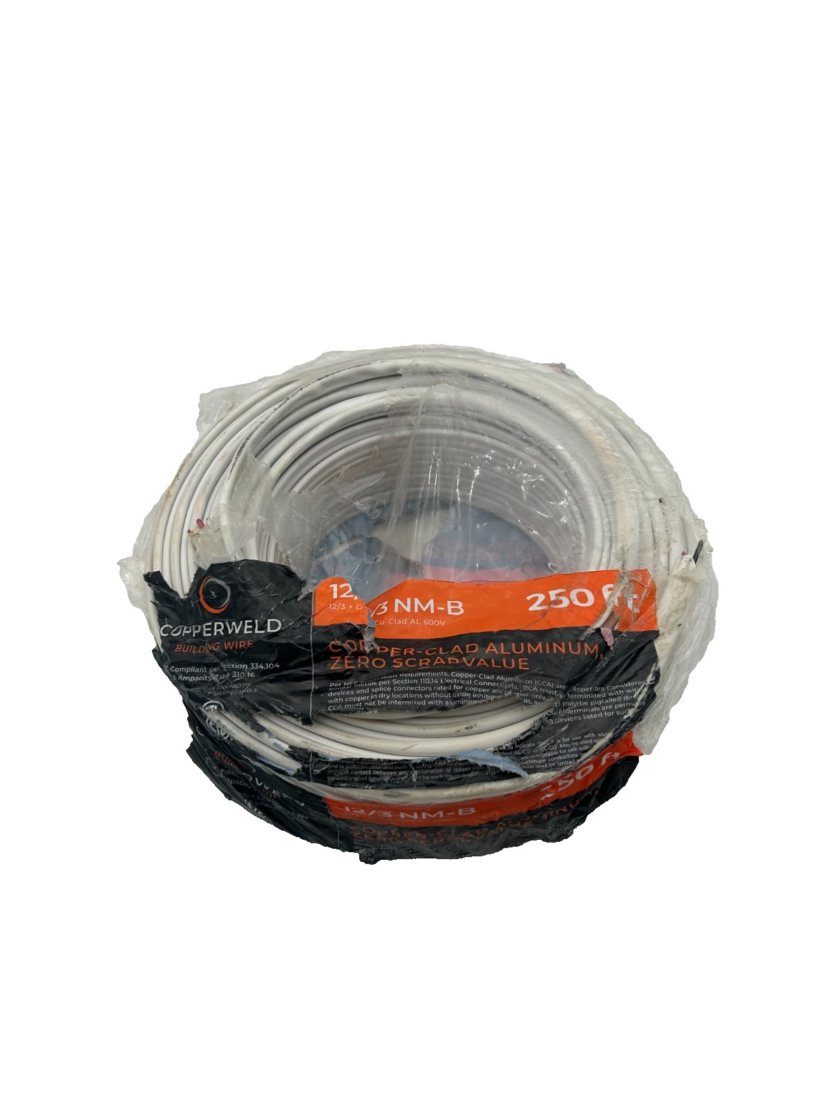 Copperweld 12/3 NM-B Solid Copper Clad Aluminum Wire 250ft 600V