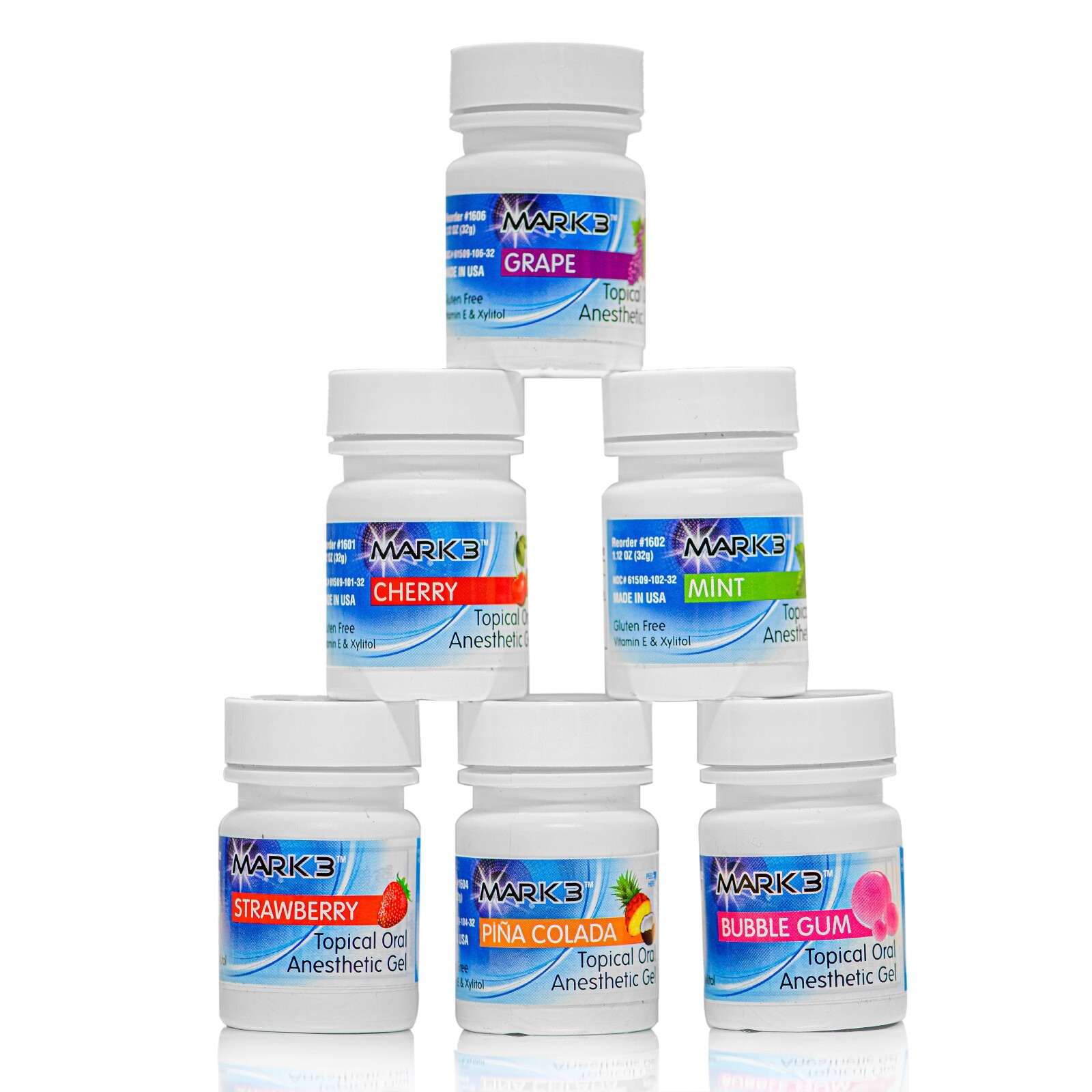 Mark3 Dental Topical Anesthetic Gel 20% Benzocaine 1oz Jar Made in USA 6 Flavors