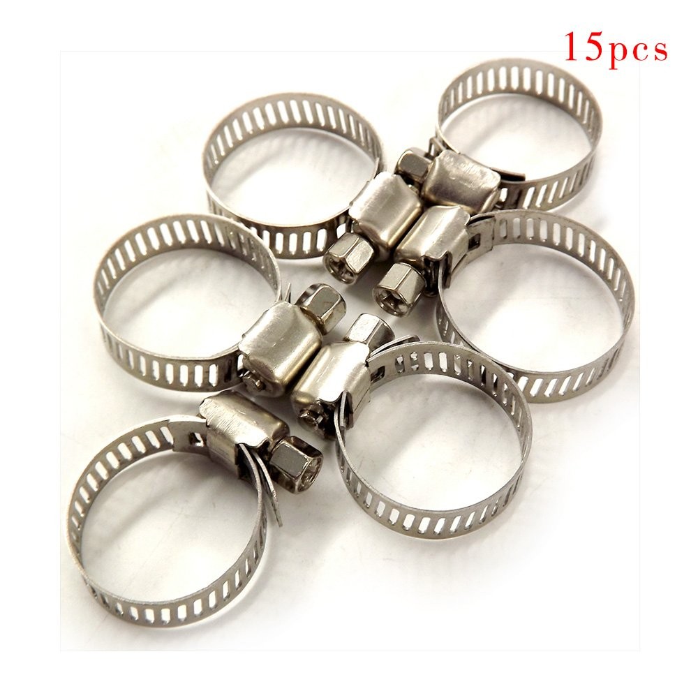 5/16″-15/32″(8-12 mm)Stainless Steel Drive Hose Clamps Fuel Line Worm Clips 15Pc