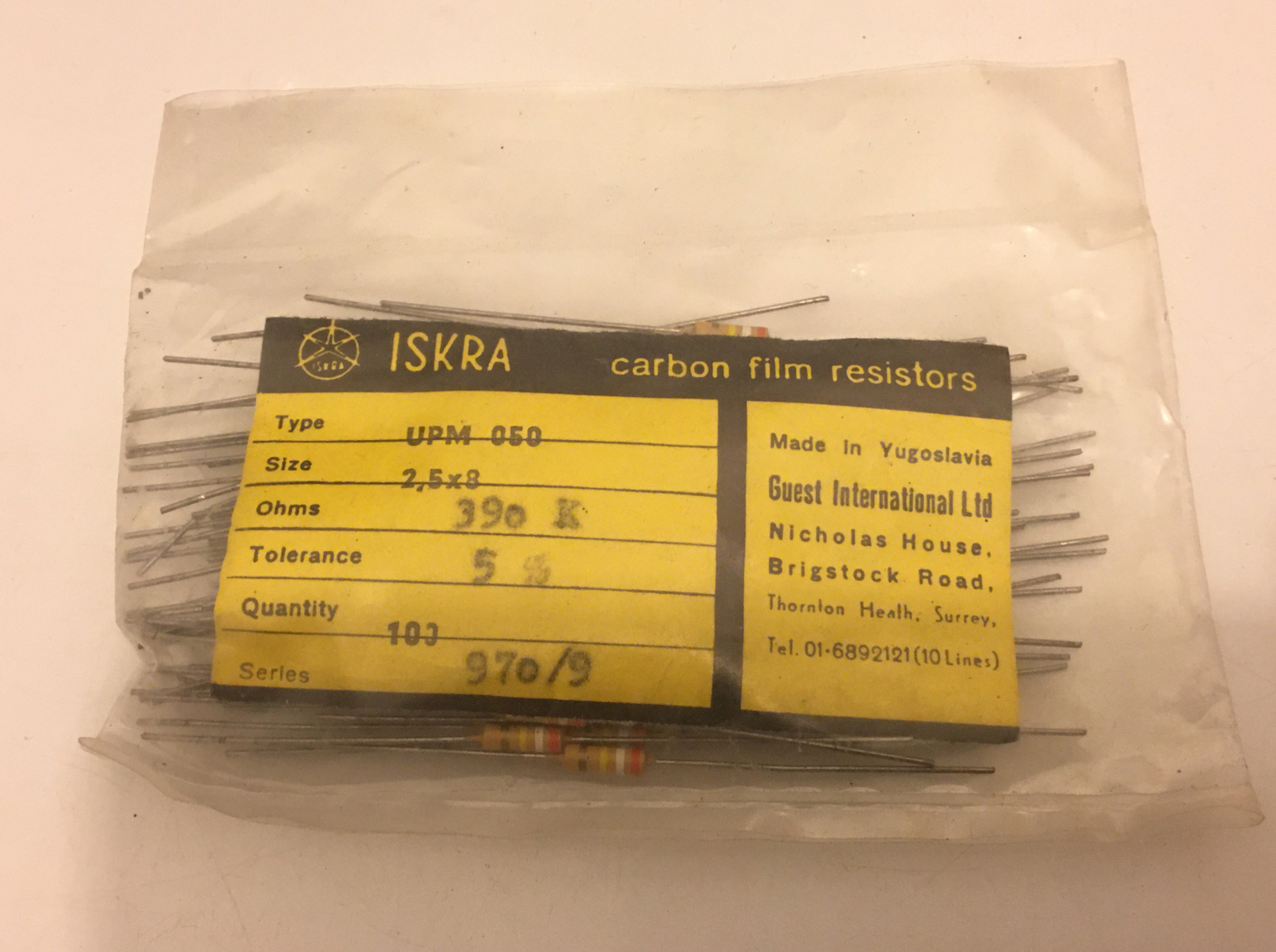 100x Iskra UPM 050- 390K ohm Carbon Film Resistors 5%- 2.5 x 8 mm 390 k