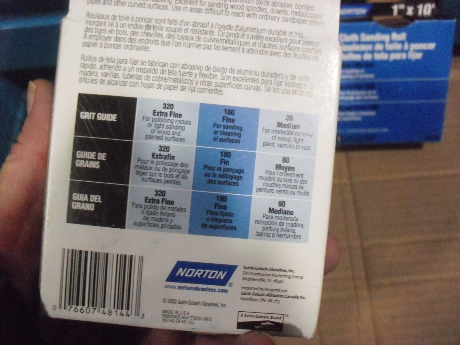 TWO !! Norton 10 Ft x 1 In x 180 Grit Cloth Sanding Rolls 48144