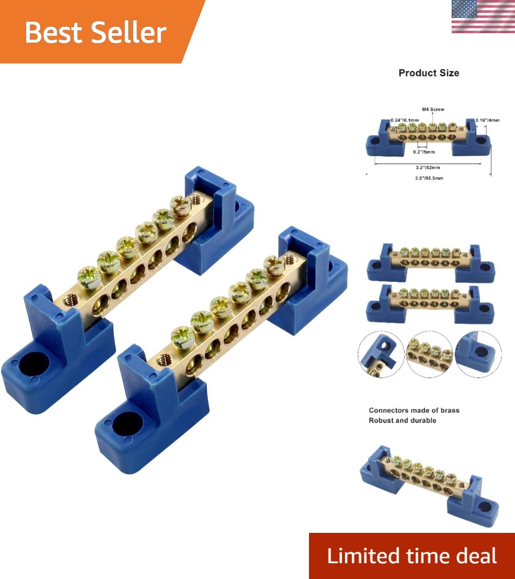 2 Pack Brass Screw Terminal Bus Bar – 8 Position Terminal Block for Marine Power