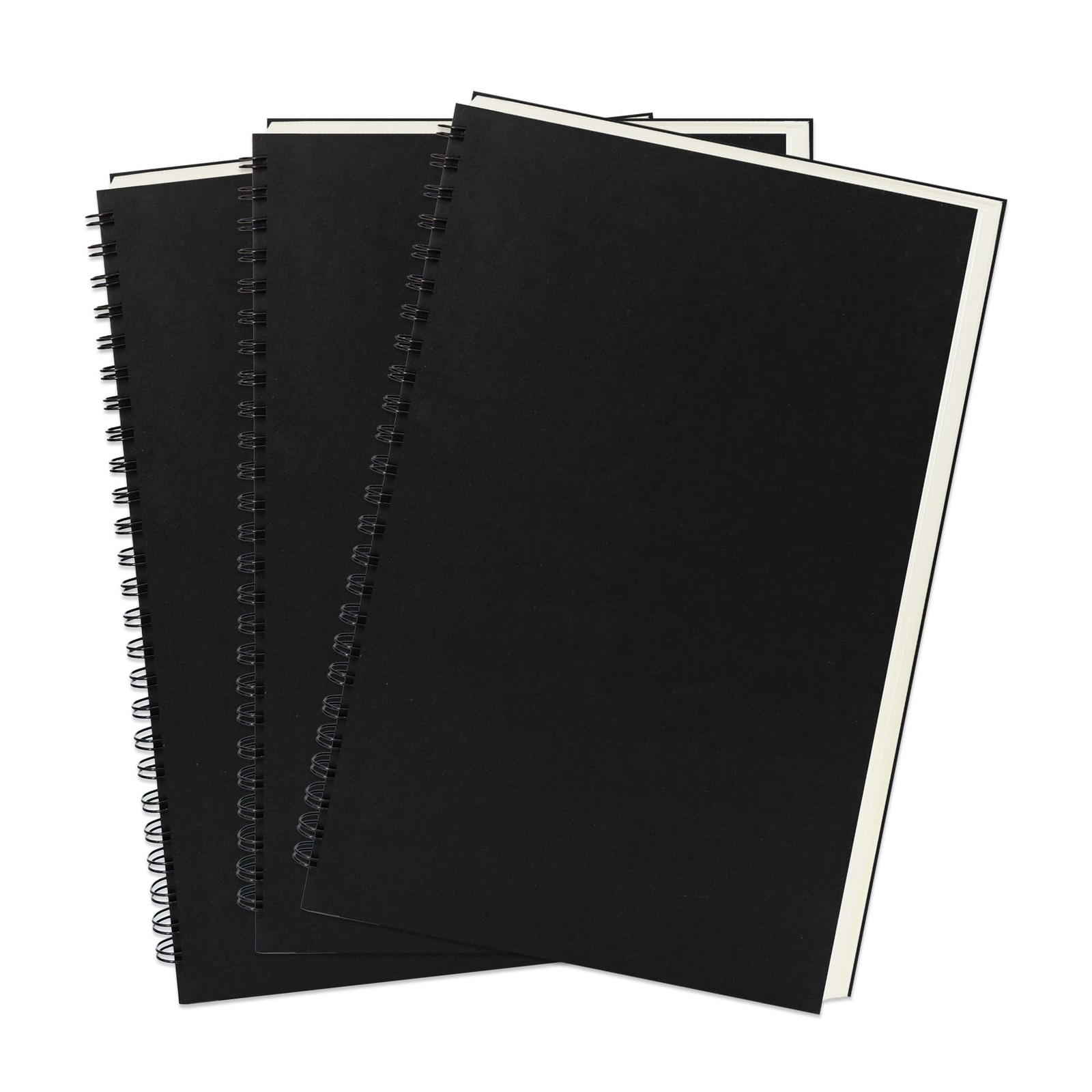 DSTELIN 9 inch x 6 inch, 100GSM, Blank Spiral Notebook, 3-Pack, Soft Black