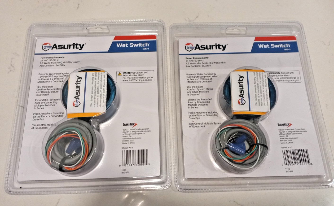 (Lot of 2) DiversiTech Asurity WS-1 Wet Switch Flood Water Detector WS 1 New