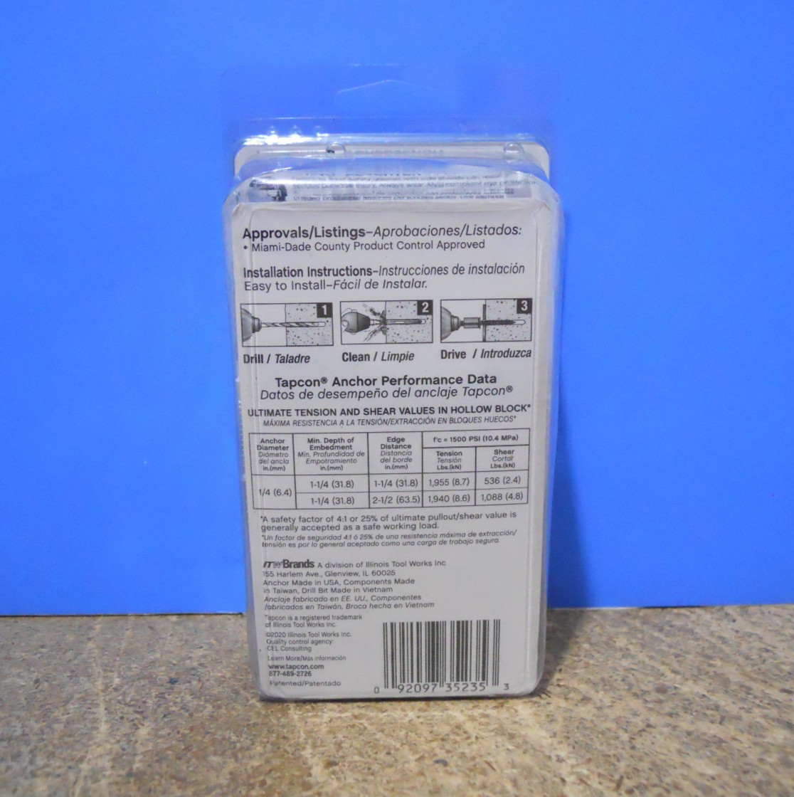 25 Pack Tapcon 1/4″ x 2-1/4″ Hurricane Panel Anchors Anchoring Kit 35235 New!