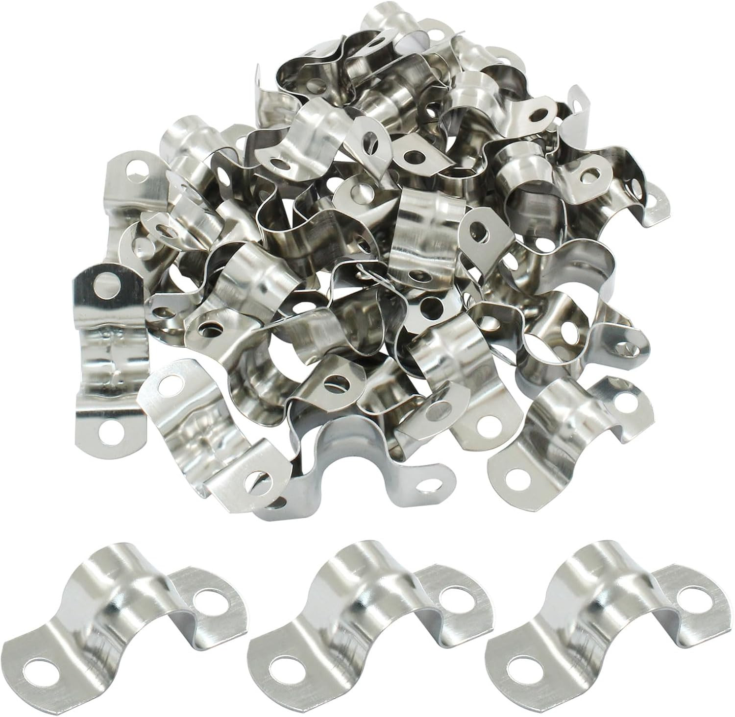 25 Pack M10 Rigid Pipe Strap, 3/8 Inch Stainless Steel Two Hole Cable Strap, U B