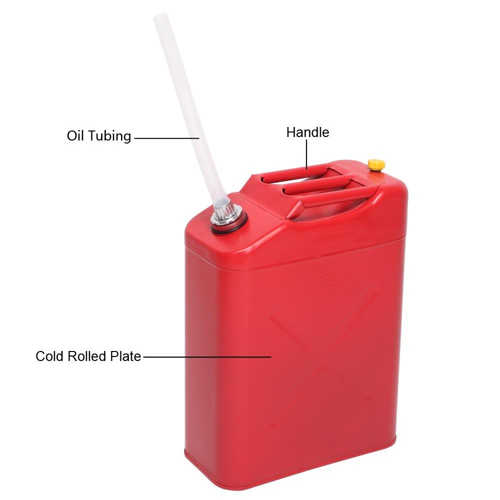 New Red 20L 5 Gal Gas Fuel Can Fuel Gasoline Steel Tank + Spout Leak-Proof
