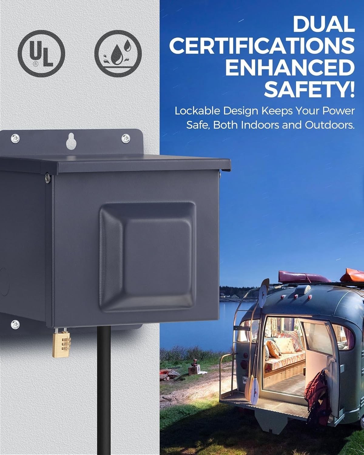 50 Amp RV Power Outlet Box Breaker 125V 250V NEMA 14-50R Weatherproof Lockable