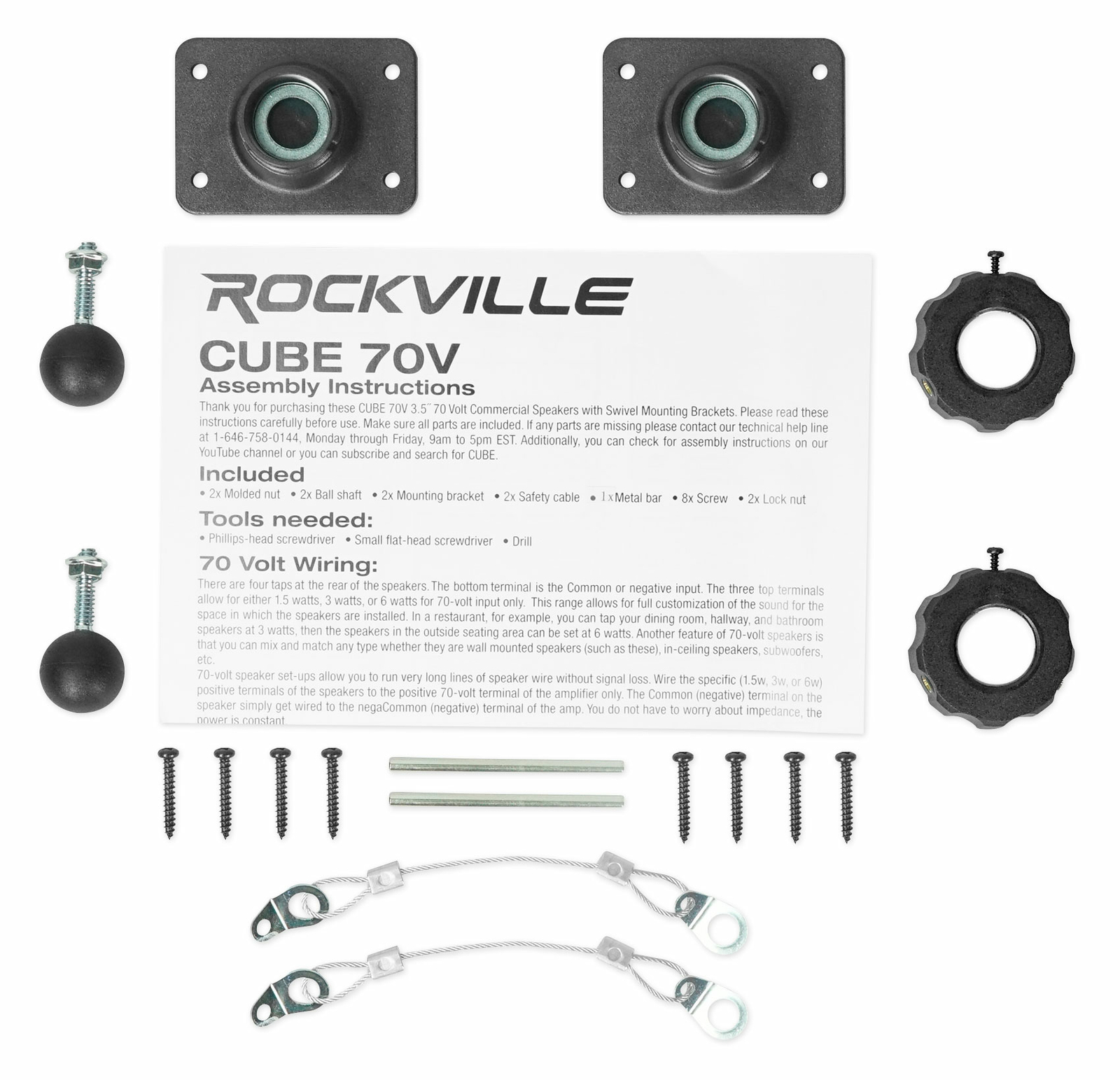 Cube by Rockville Pair of 3.5″ Black Commerical 70v Swivel Wall Mount Speakers