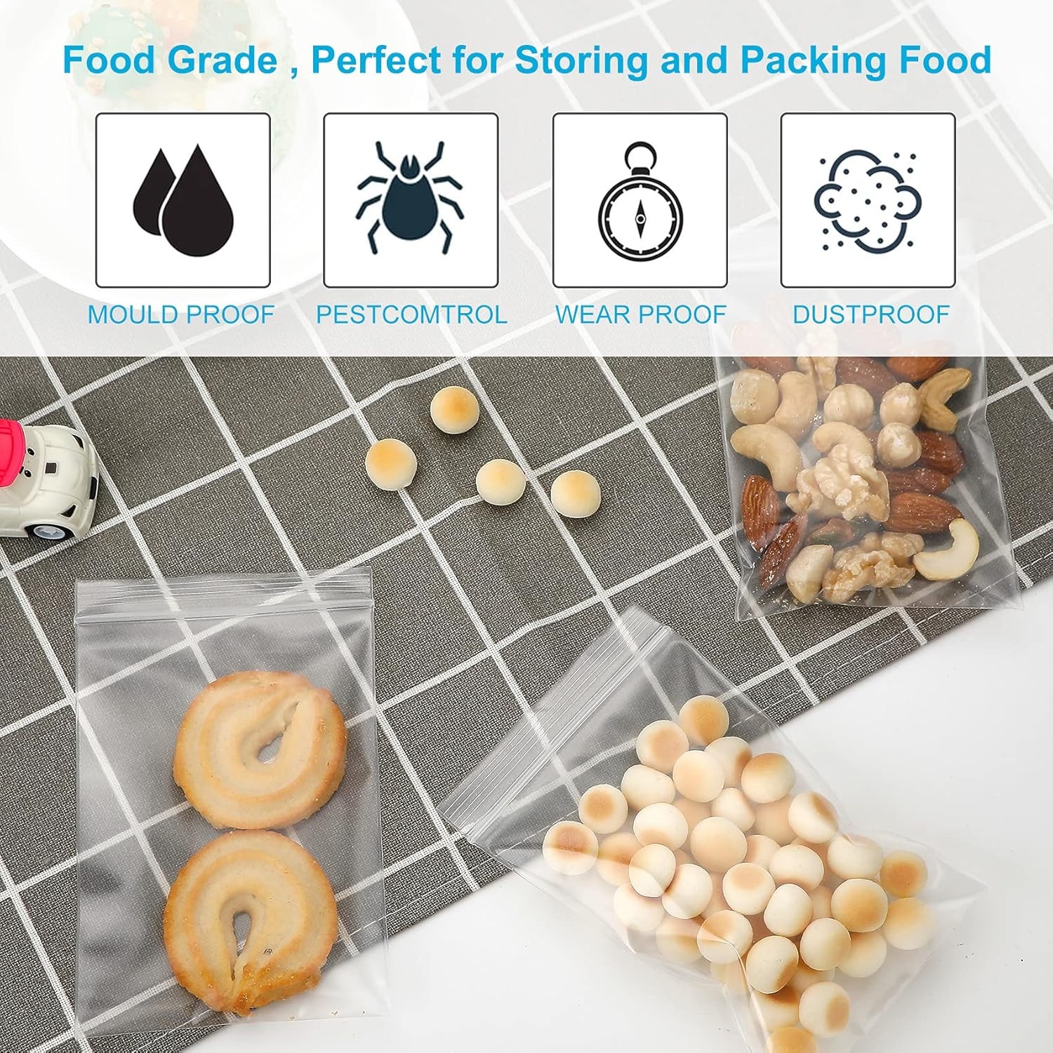100PCS 3×4″ 2Mil Reclosable Zipper Poly Bags Clear Plastic Storage Bags