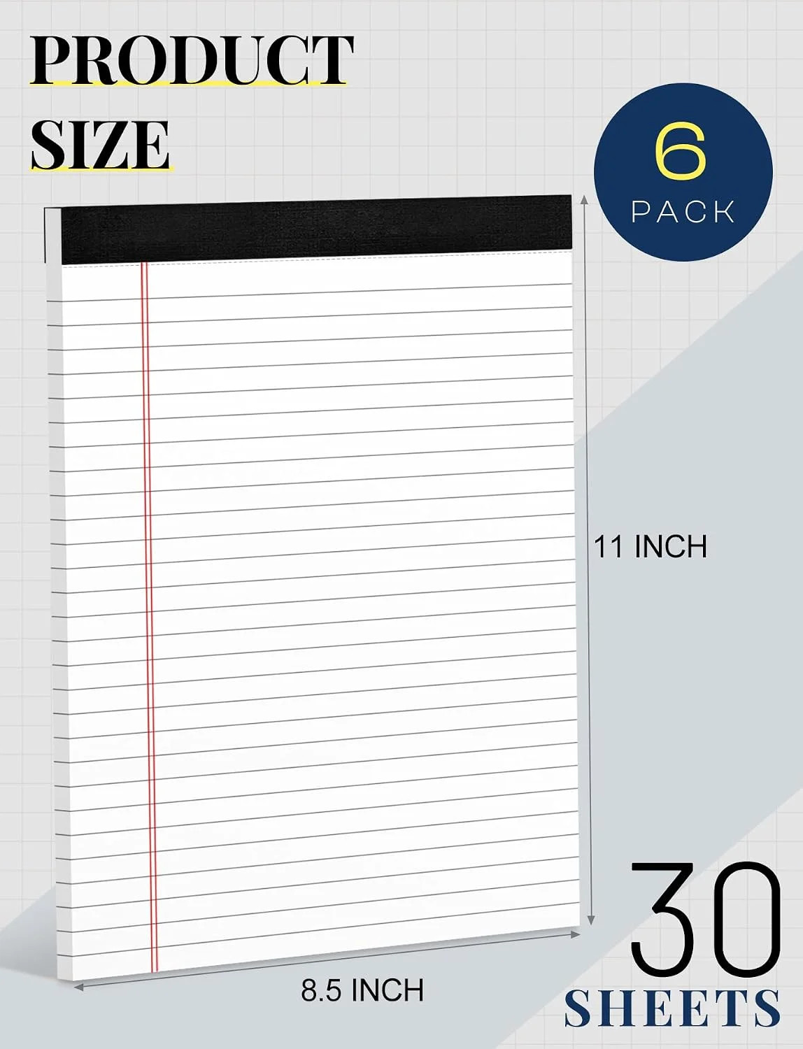 6 Pack 8.5 x 11 Legal Pads for Office Supplies Paper Pads 8.5 x 11 White Note Pa