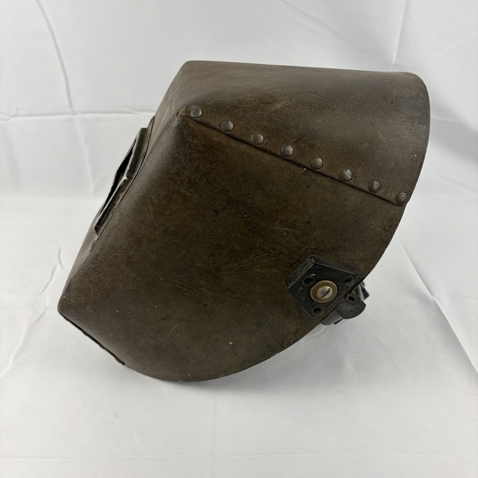 Antique Welding Mask Helmet Shade Molded Riveted Fiberboard Original Glass
