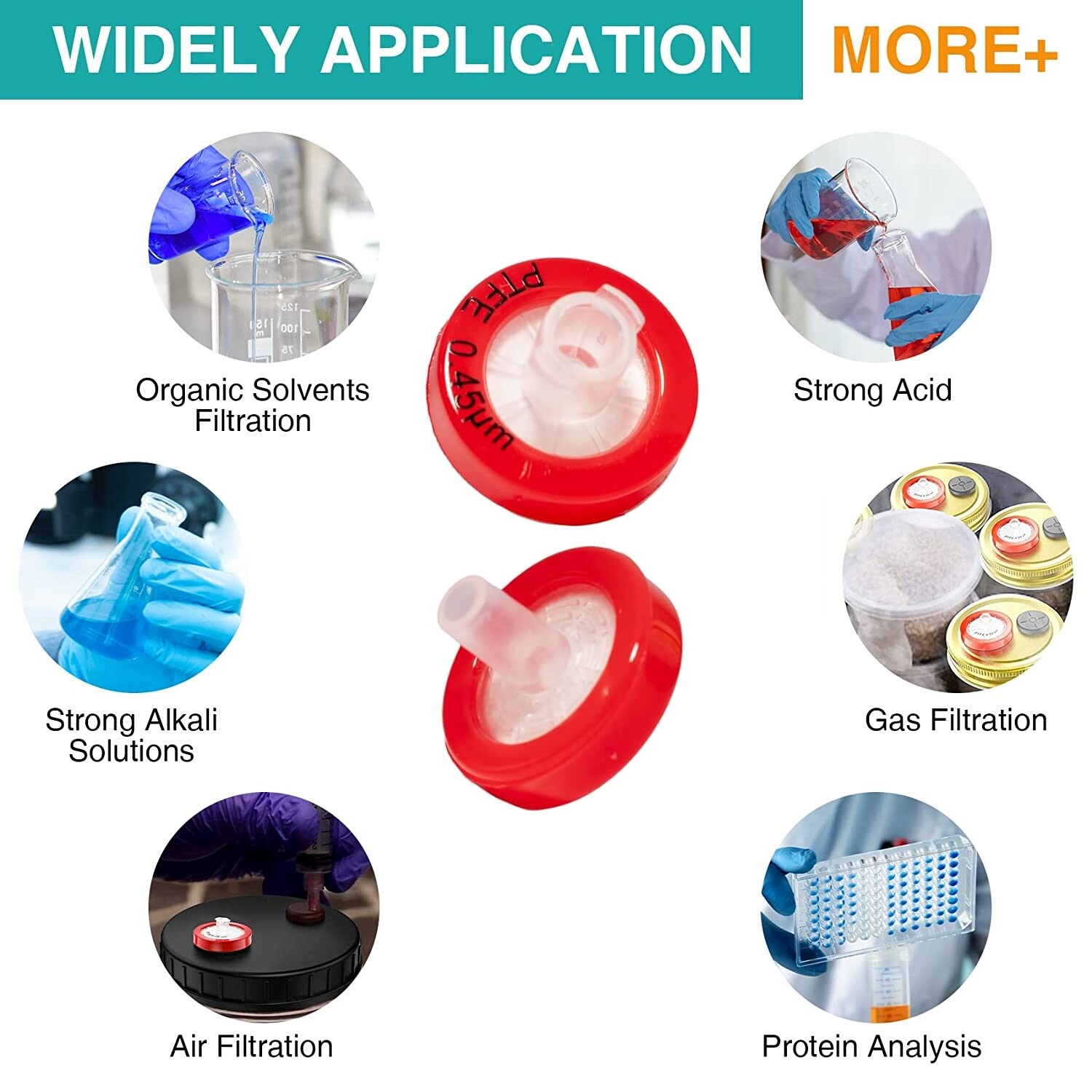 50x PTFE Syringe Filter 0.45μm 13mm Hydrophobic Non-Sterile Chemicals Filtration
