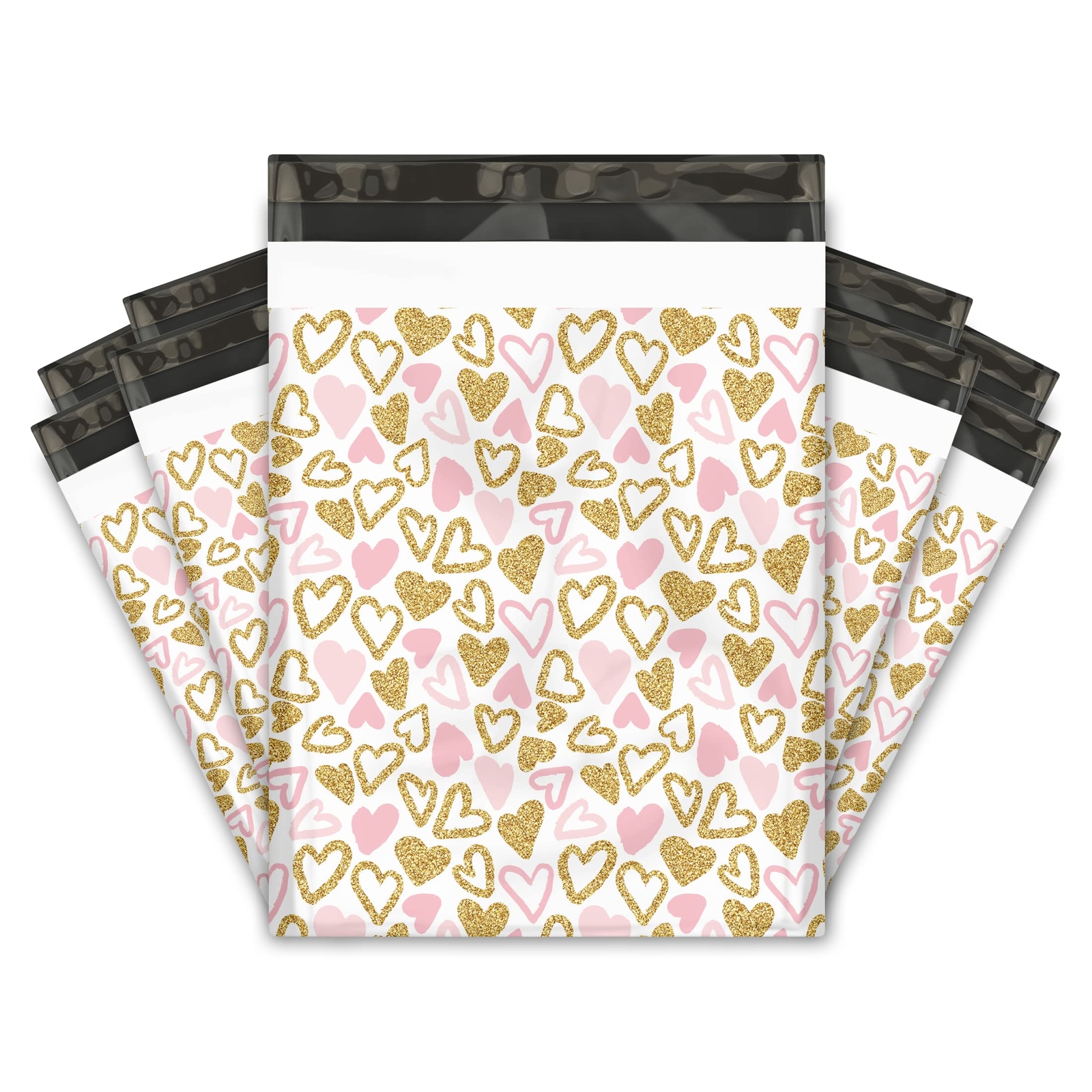 12×15 50 Pink and Gold Hearts Designer Poly Mailers Shipping Envelopes Premiu…