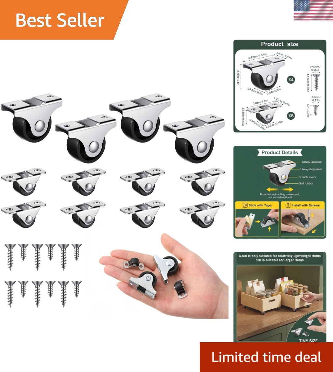 Complete 12 Pcs Mini Caster Wheels Set – Ideal for DIY and Furniture Projects