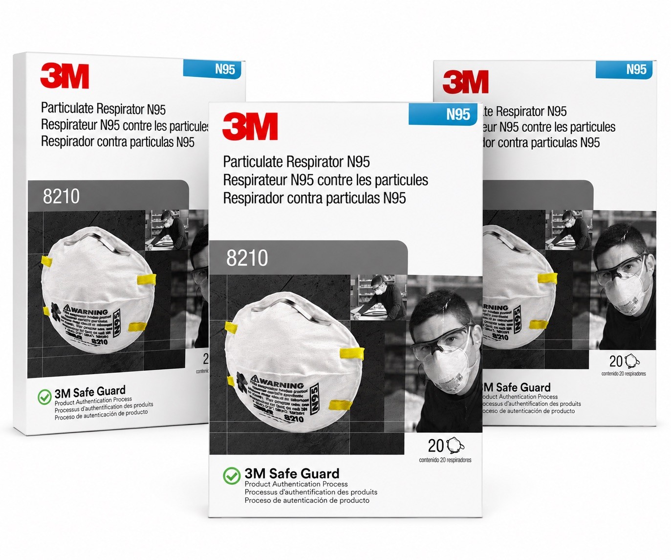 3M 8210 N95 Particulate Respirator NIOSH Approved Face Masks Box of 20 S4 3 pack