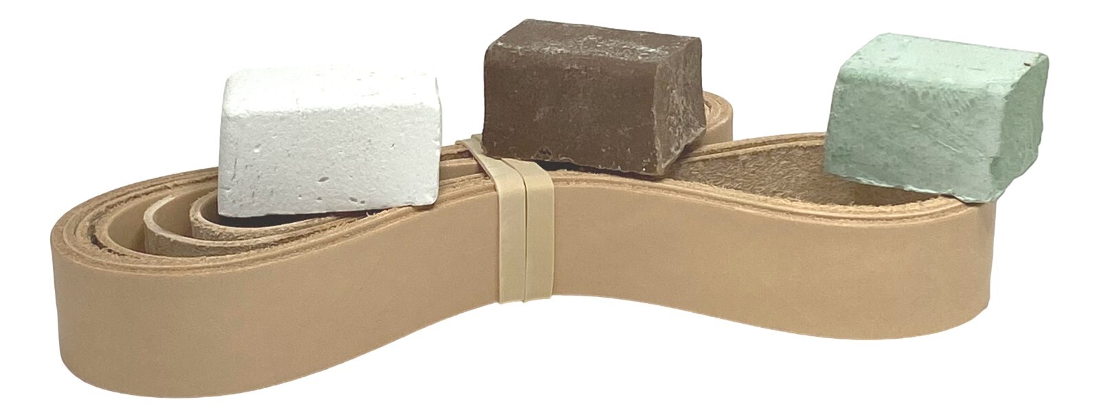 3 Pack of 1×30 Leather Honing Belts – Green, White, Brown Compounds Included