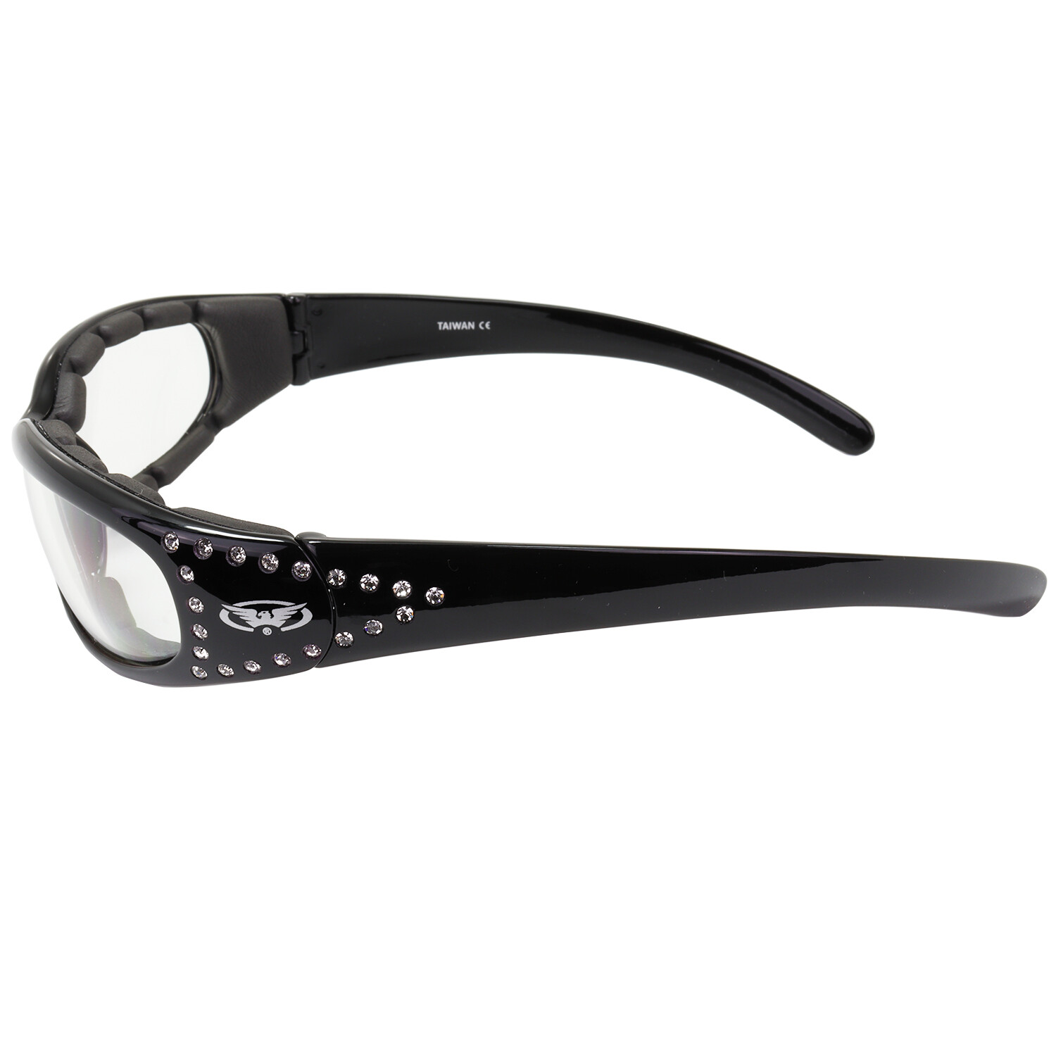 Set of 2 Women Motorcycle Padded Riding Glasses Clear & Smoke with Rhinestones