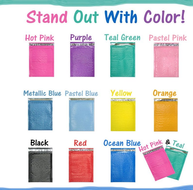 All 3 Sizes! Assorted 8.5×12, 6×9, & 4×8 Colored Poly Bubble Padded Mailers NEW!