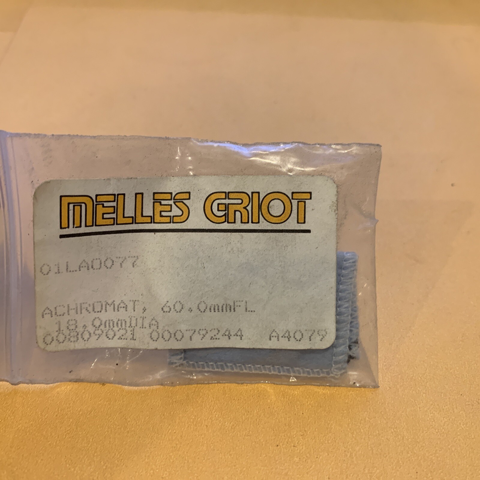 melles griot 01LAO077 achromat lens60.0FL 18.0mm Dia (untested)