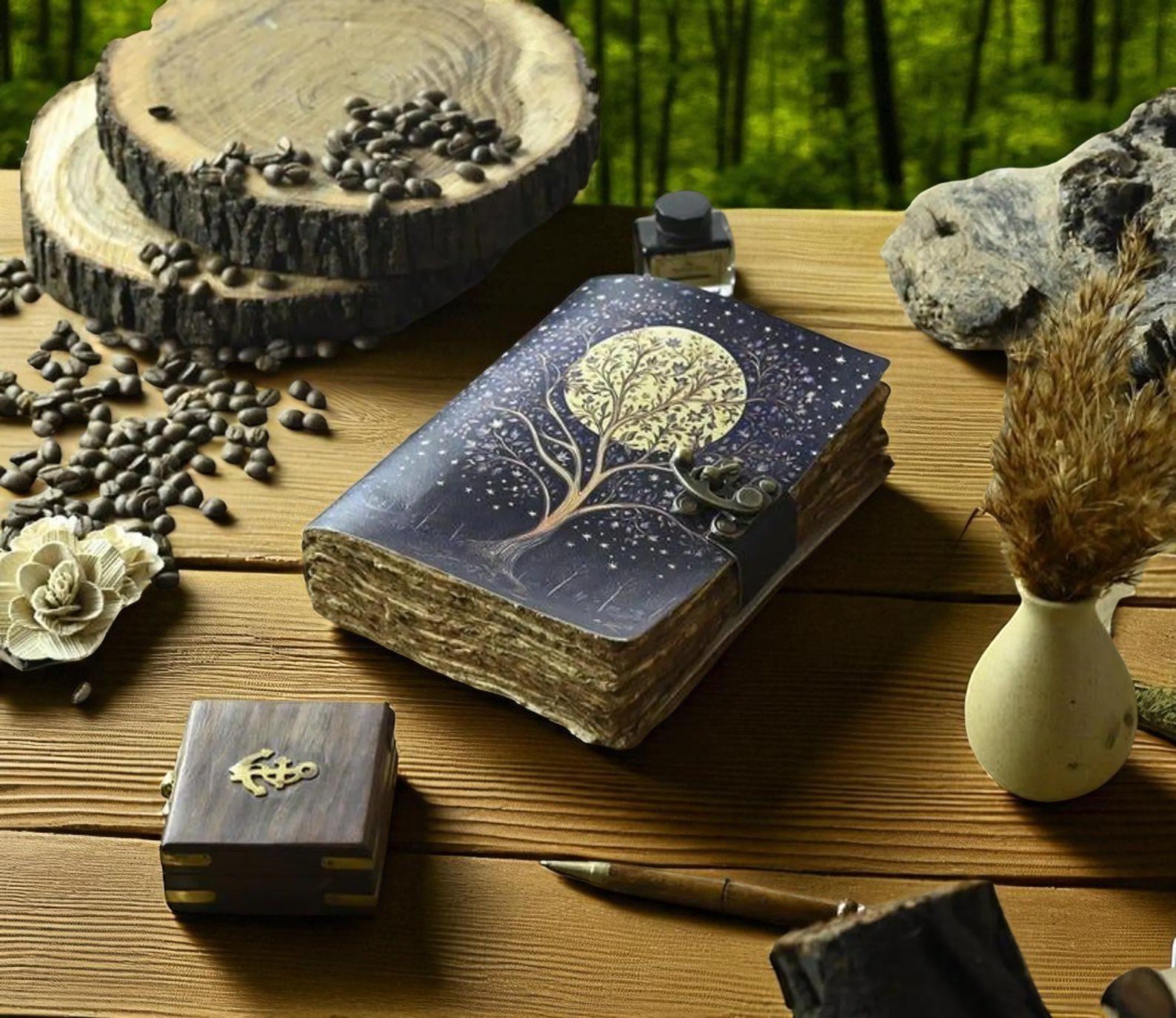 400 Page Large Grimoire leather journal, Print Tree of Life Journal, Blank spell