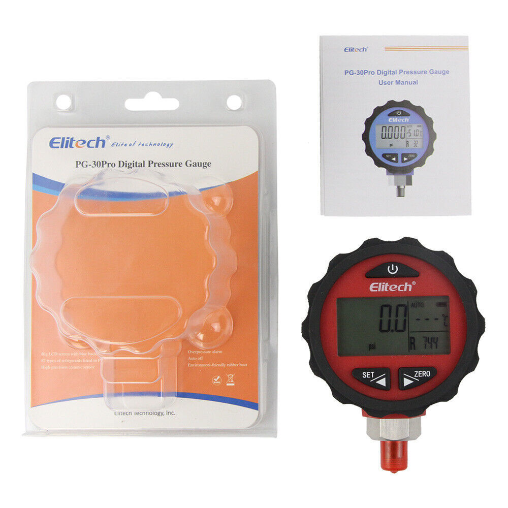Elitech HVAC Pressure Gauge Set-14.5-500 PSI & -14.5-800 PSI (PG-30Pro Red+Blue)