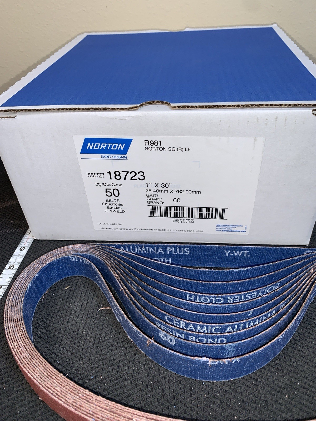 Norton 780727-18723 R981 60 Grit Abrasive Belt 1″ x 30″ (Pack of 50)