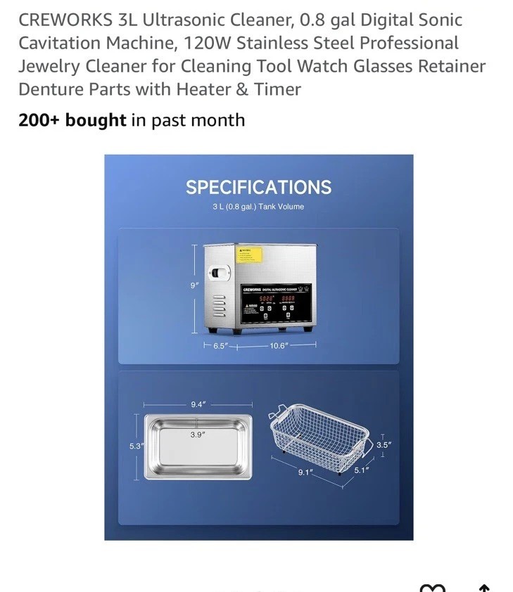 CREWORKS 3L Ultrasonic Cleaner with Timer Heating Machine Sonic Cleaner