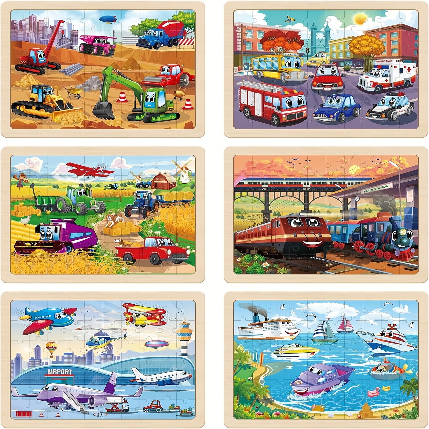 Wooden Car Puzzles for Kids 3-8 Years Old, 6 Packs Preschool Educational Toy