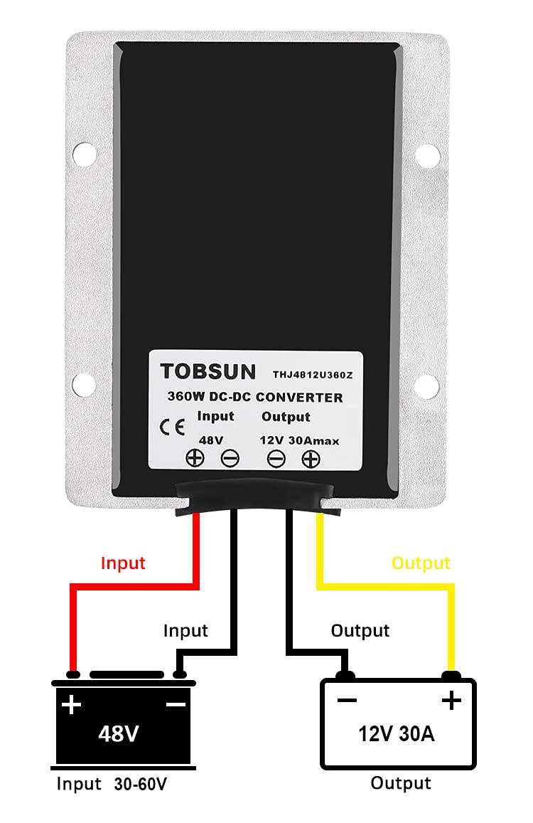 30A 360W DC 36V, 48V to 12V Voltage Converter with Fuse, Waterproof Reducer