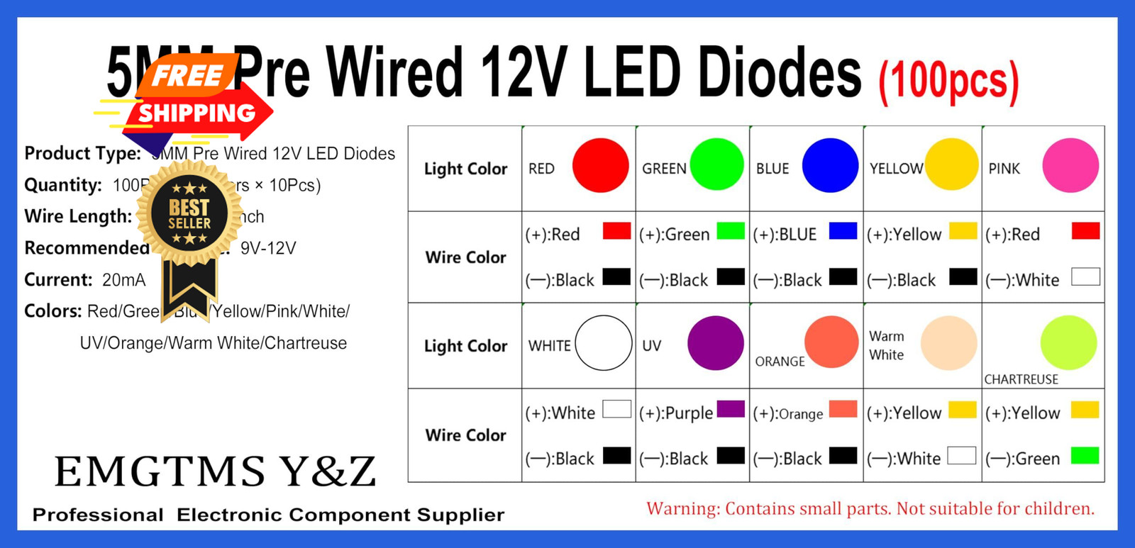 10 Colors (Red, Green, Blue, Yellow, Pink, White, UV, Orange, Warm Chartreuse)