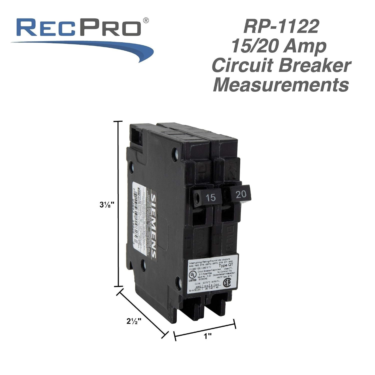 RV Circuit Breaker 15-20A | 1-Pack Plug-in Mount