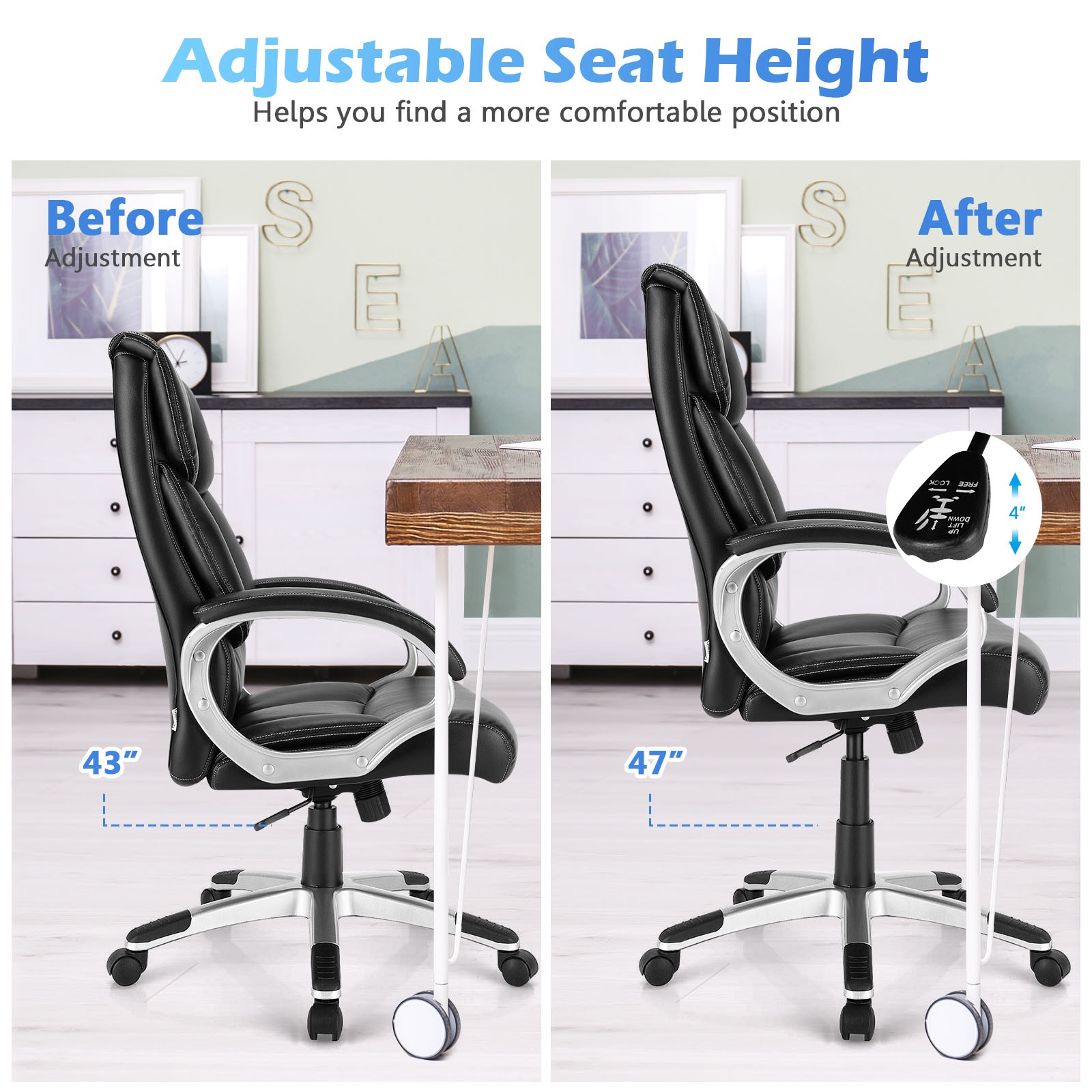 Costway Executive High Back Big & Tall Leather Adjustable Computer Desk Chair