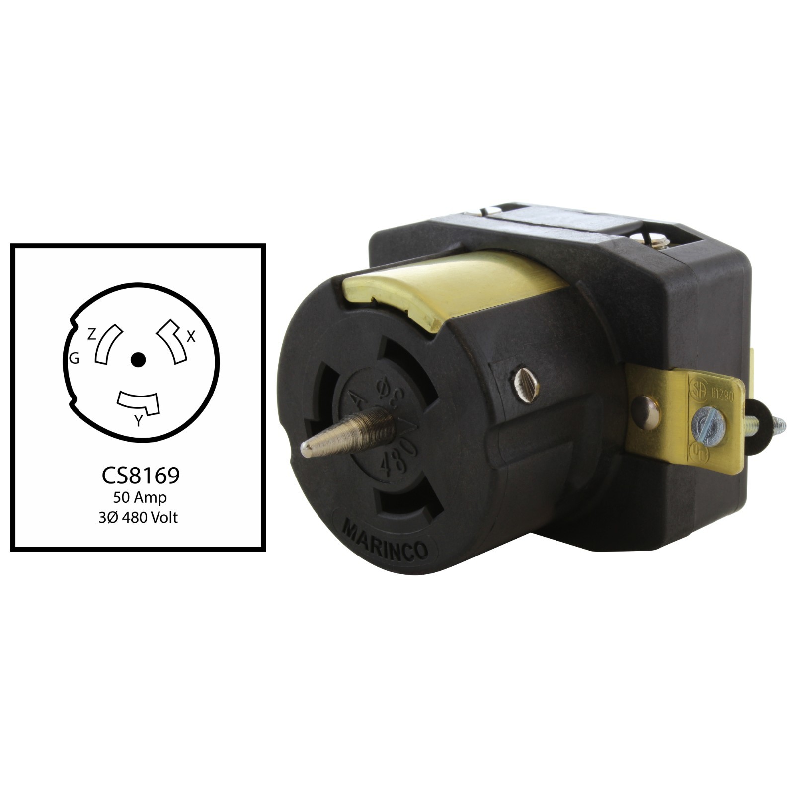 AC WORKS® CS8169 50A 480V 3-Phase Locking Female Receptacle UL 59D4 CSA 81290