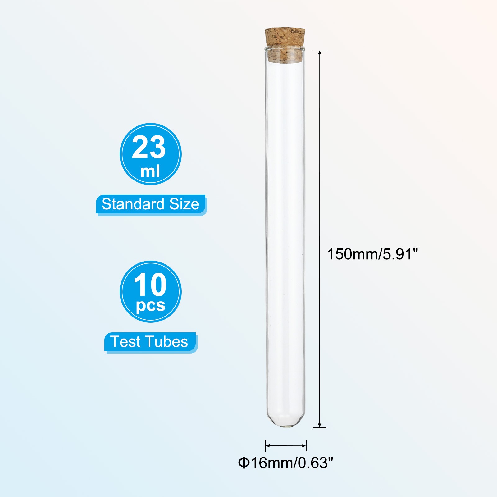 23ml Test Tubes, 10pcs 5.91×0.63in Glass Test Tube Containers with Cork Stopper