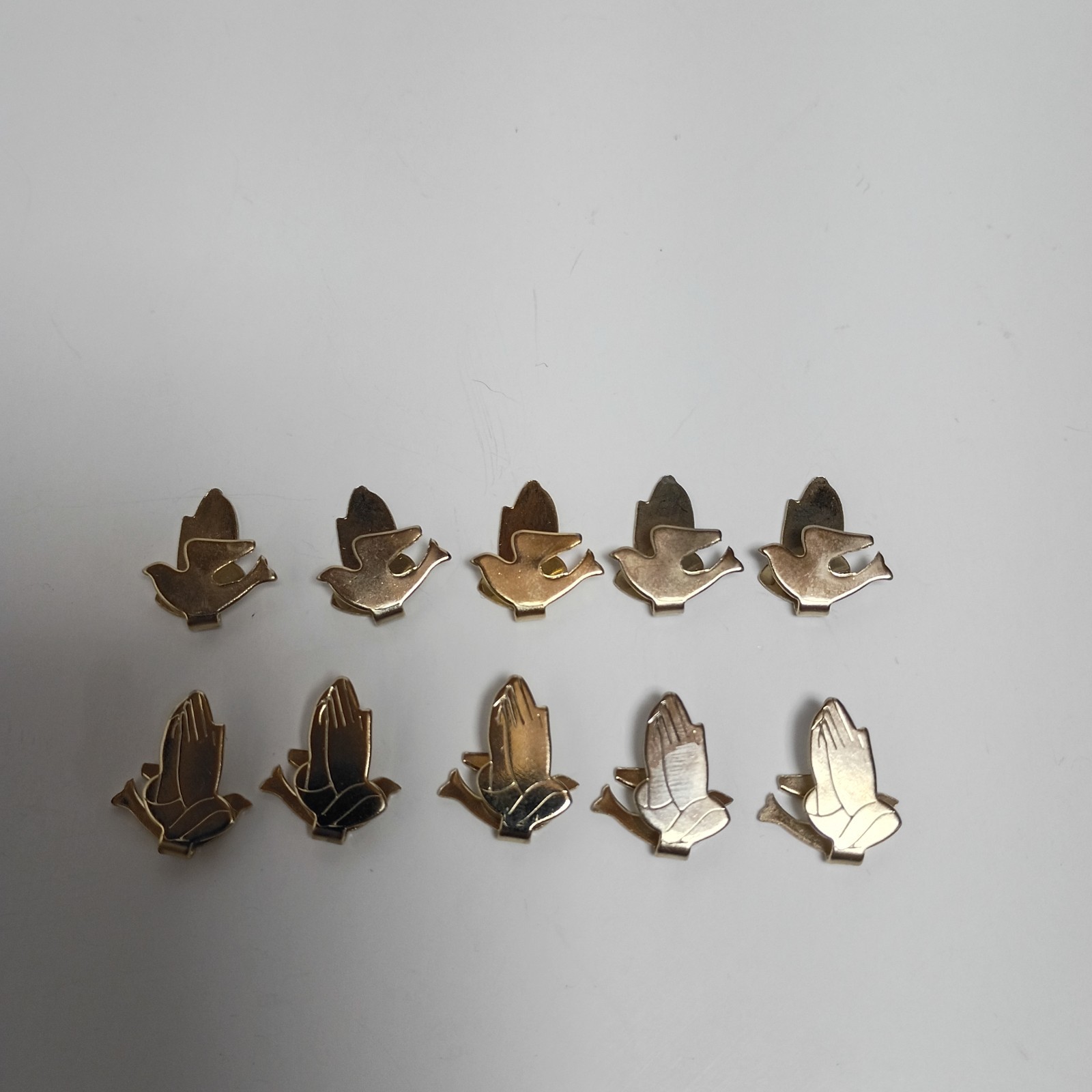 Lot of 10 Vintage Gold Tone Praying Hands Dove Bible Page Marker Bookmark Clips