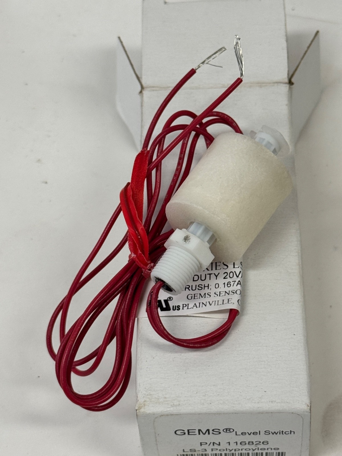 New in box GEMS 116826 Level Switch LS-3 Polyproylene