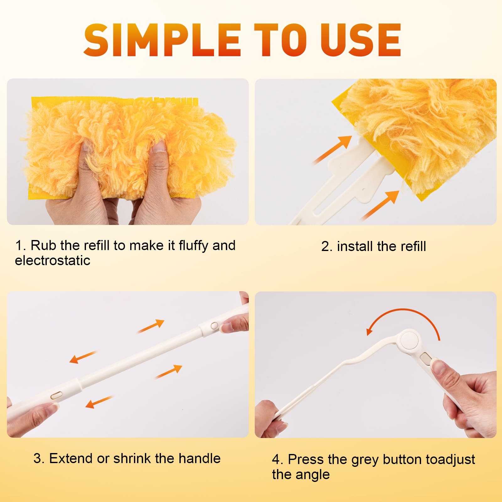 Heavy Duty Duster Refills, Disposable Dusters Kit for 60PCS+2Handle, Yellow