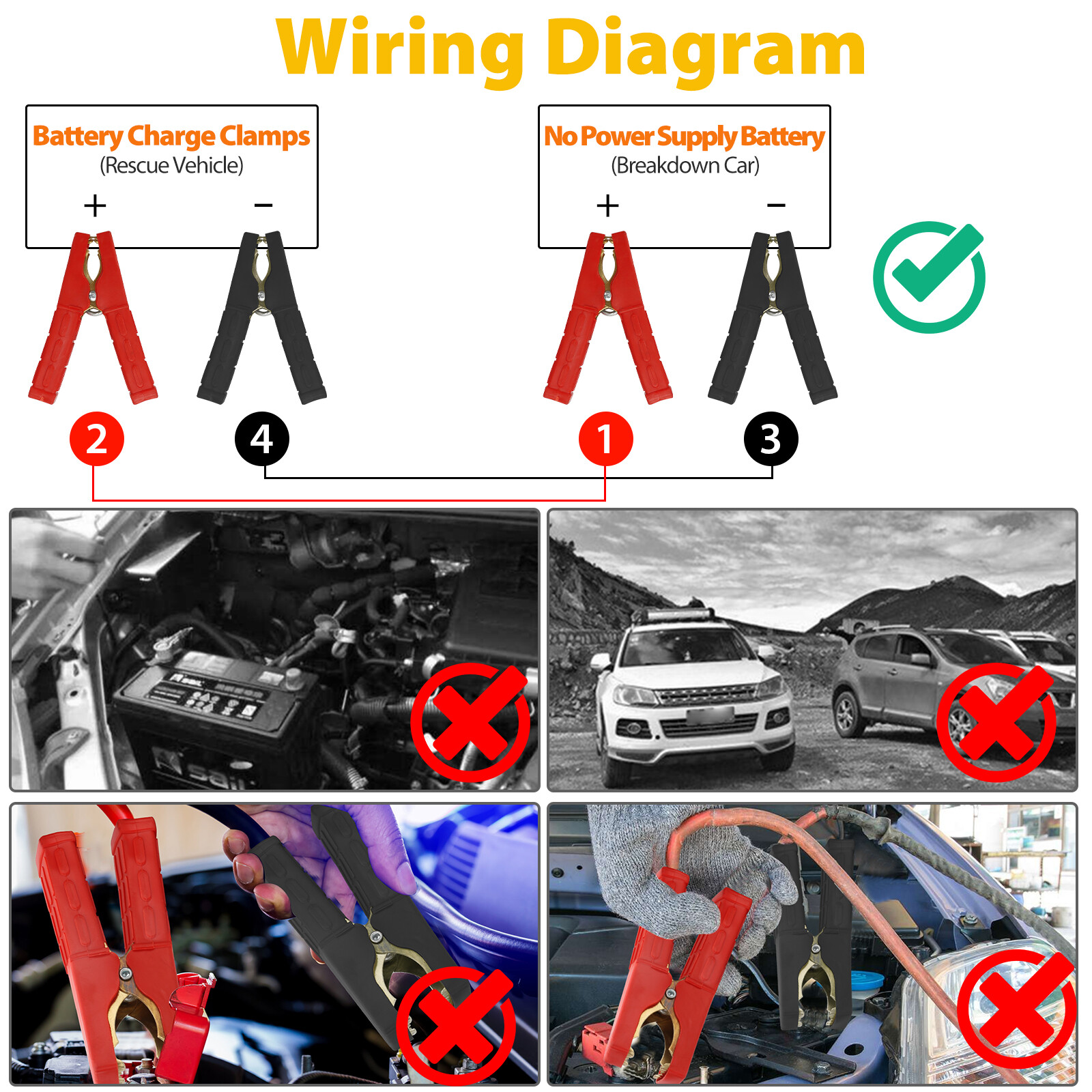 2PCS Car Cable Alligator Clips Crocodile Clip Battery Test Charger Clamps 500A