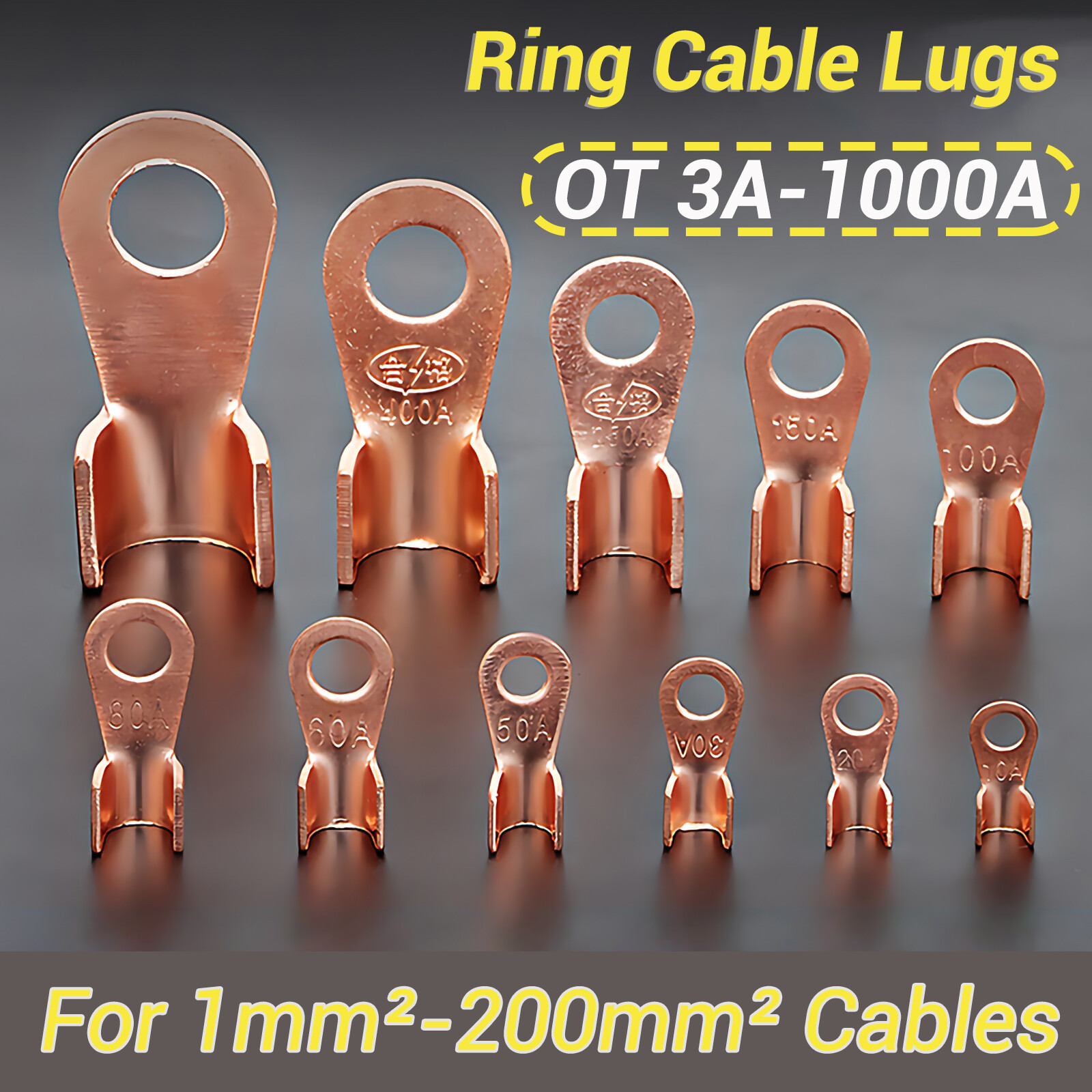 Open Cable Lugs Copper Ring Terminal Electrical Wire Crimp Connectors OT 3-1000A