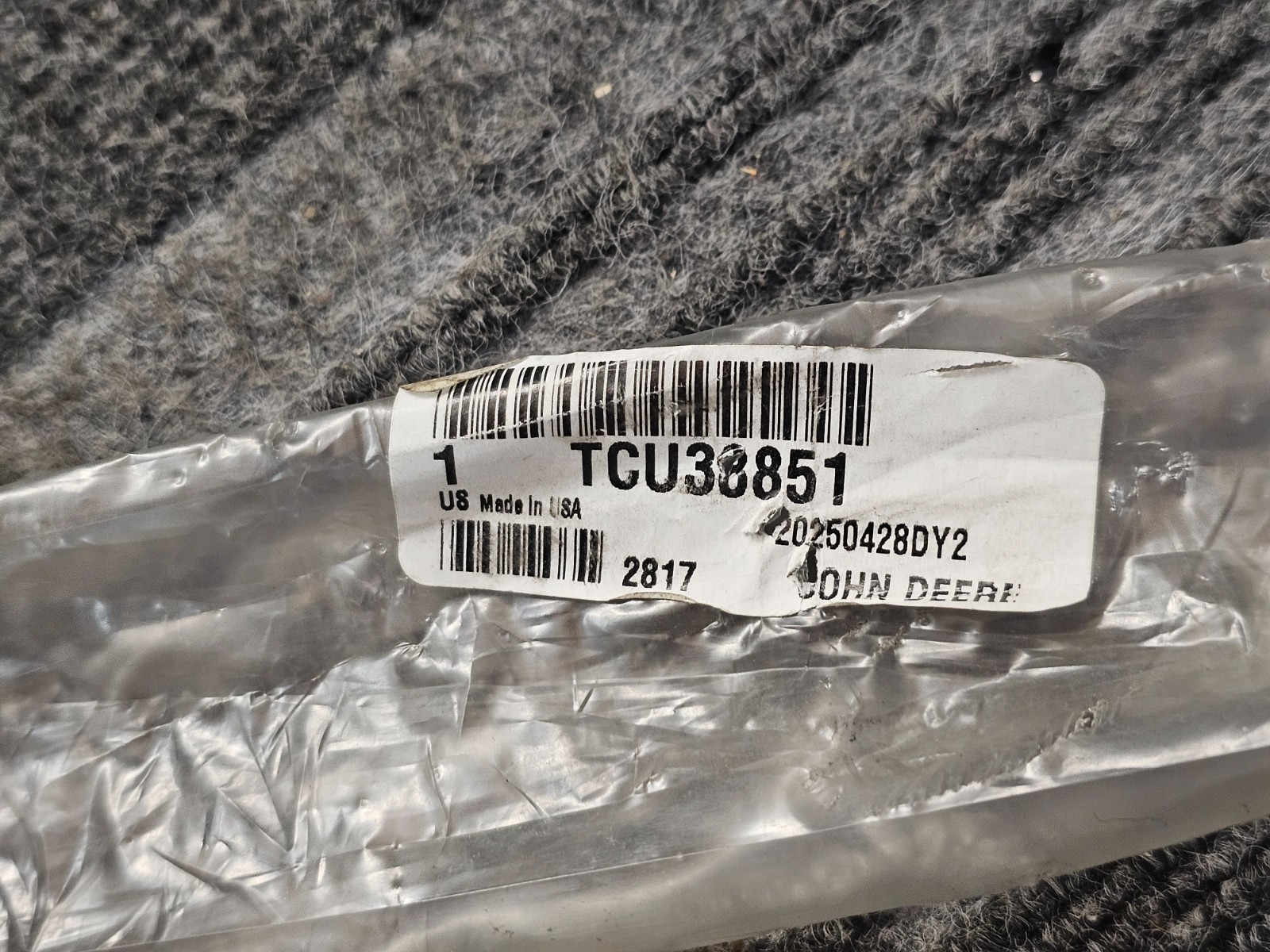 John Deere TCU38851 Rear Roller Power Brush Shaft for 2500B 2500E 8500 E-CUT
