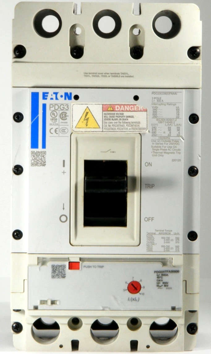 USED Eaton PDG33G0600TFAN Circuit Breaker Assembly, TMTU, 3P 600A 600V 35kA@480V