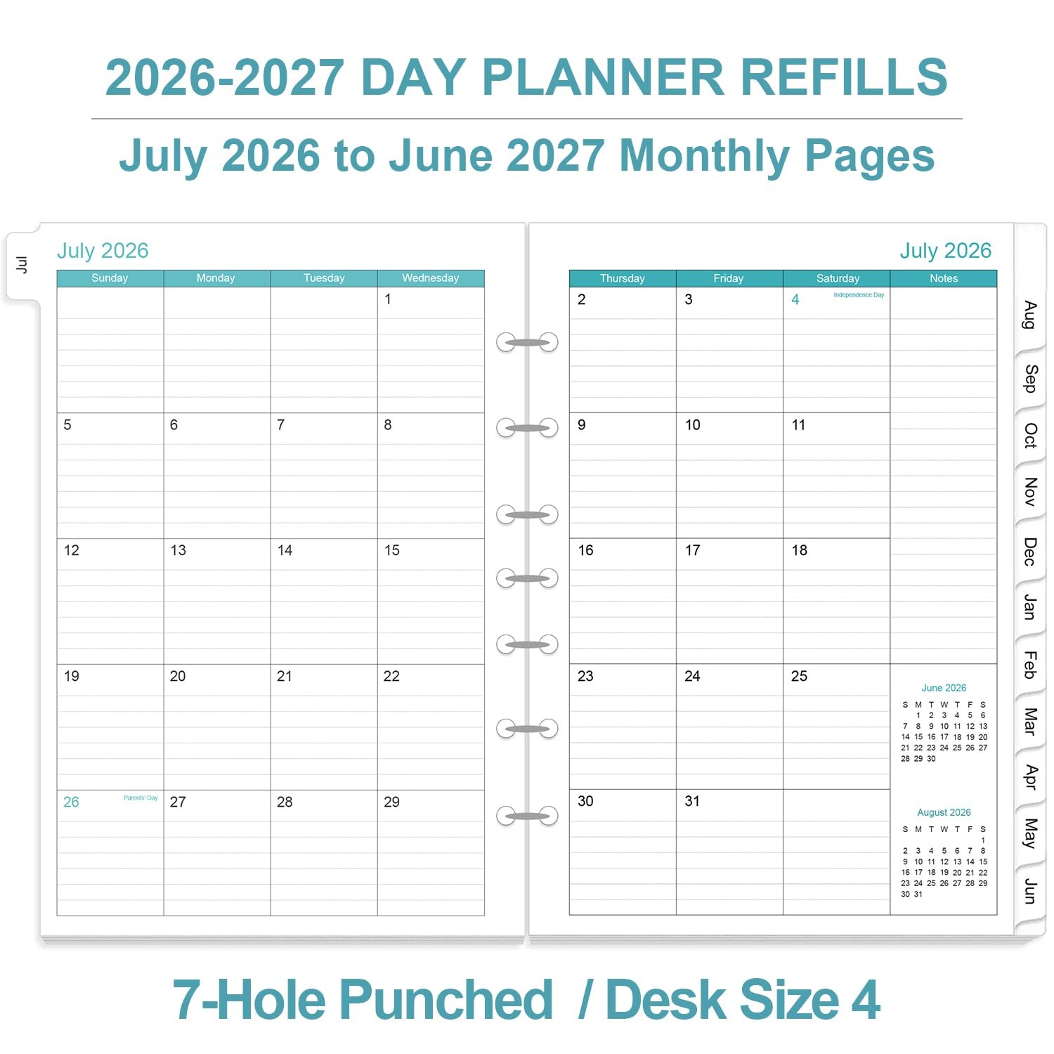 2026-2027 Planner Refills – One Page Per Day Daily & Monthly Planner, July 2026-