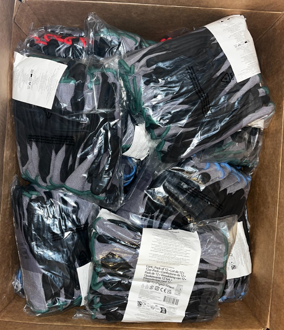 Lot of 24 – 12-Pack Work Gloves – Mixed Colors – Sizes 7–12 – General Use Grip