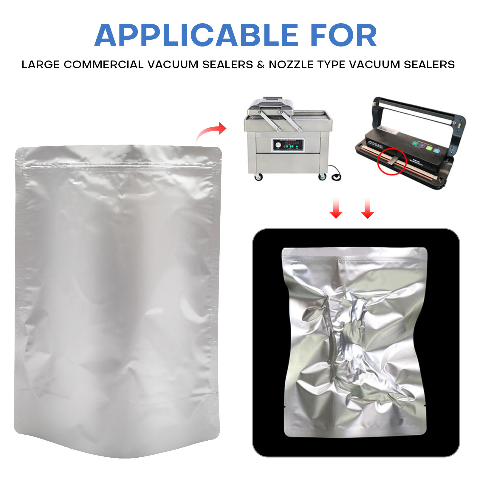 50/100pcs Mylar Bags 8.7Mil w/ Oxygen Absorbers Stand-Up Resealable Food Storage
