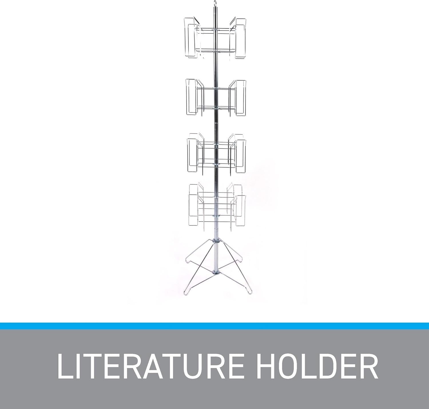 Literature Rack 4-Tier Floor Standing Chrome 64″ H 16 Pockets 8 ½” x 11″ x 2″