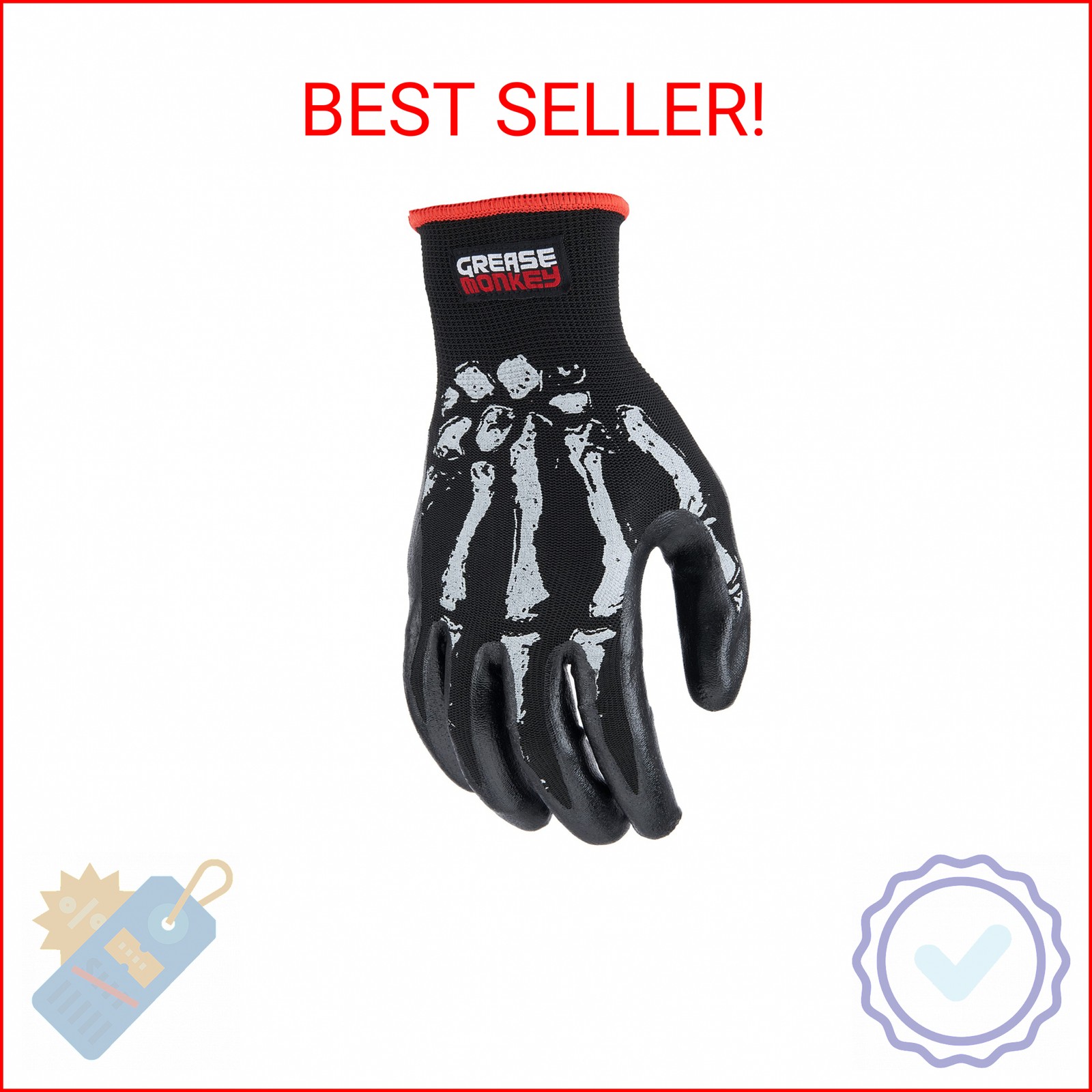Grease Monkey Bone Series Foam Nitrile Mechanic Gloves with Grip, Work Gloves an