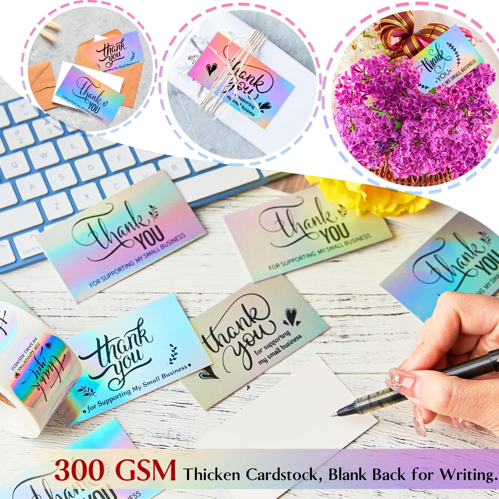 620Pcs Thank You Cards and Stickers for 1.5 inches, Holographic