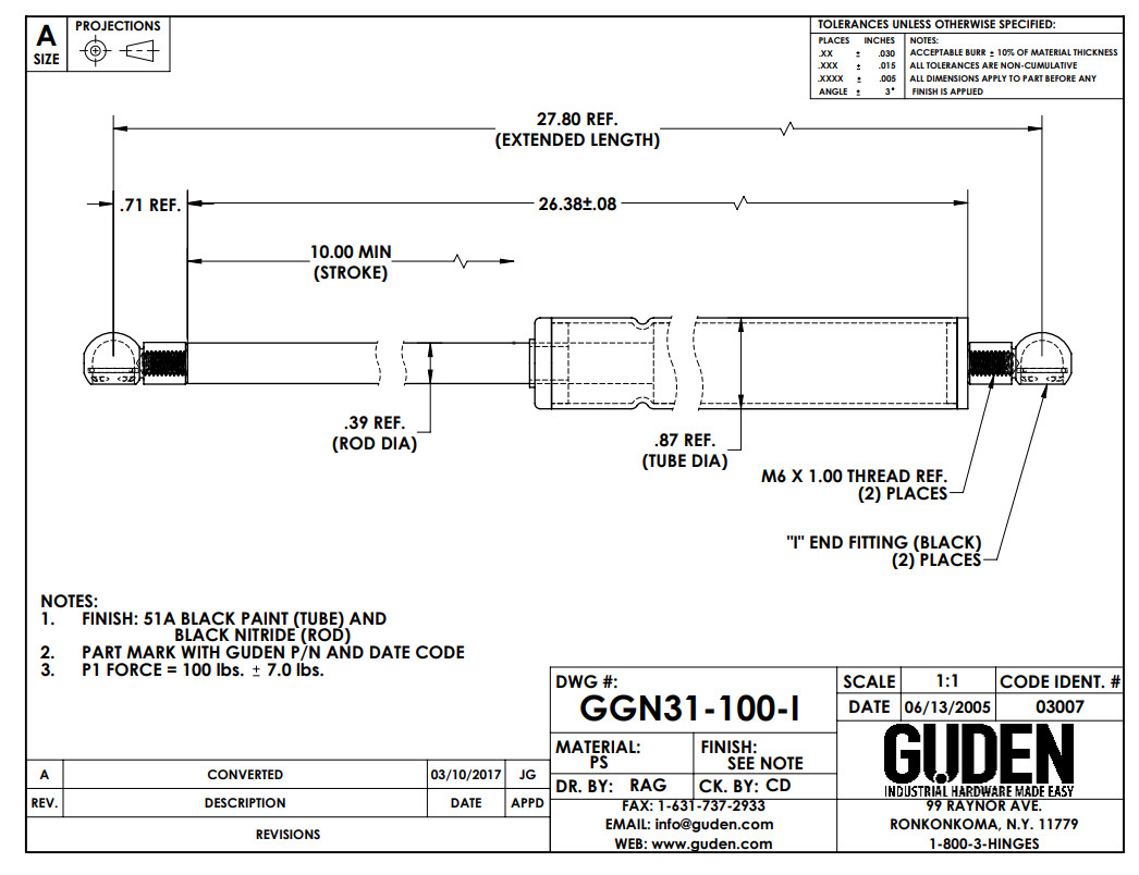 Guden GGN31-100-1-I Gas Spring 100 pounds